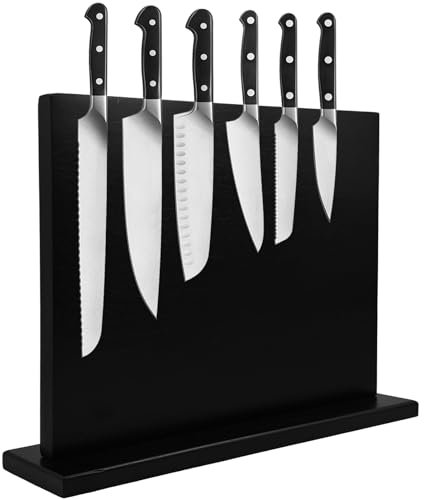 Uniharpa Large Magnetic Knife Block Without Knives - Black Acacia Wood, Double Sided, 30x25cm (12x10 Inch), Strong Magnets for Storage, Easy Fit Installation