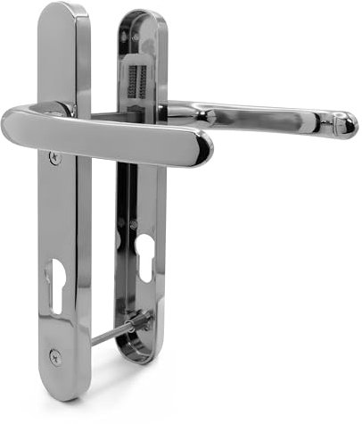TSS Polished Chrome UPVC Door Handle Pair Set, Sprung, 92mm PZ (Centres), Lever Lever, 122mm Screw to Screw (Screw centres), Backplate 245mm x 34mm - Replacement PVC Door Handle in Polished Chrome