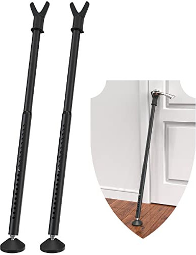 Door Stoppers Security Bar, 3-in-1 Apartment Patio Sliding Door Security Bar from Inside, Adjustable Front Door & Window Barricade Security Stick for Home Safety, 2-Pack Burglar Jammer Lock Black