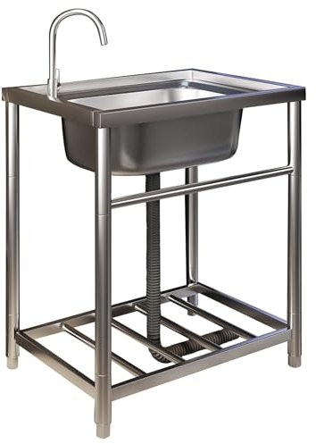 Lavandino da Esterno,Lavabo da Giardino con Rubinetto,Lavandino Campeggio Portatile,Mobile Lavello Cucina Utilità,Lavatoio Autoportante In Acciaio Inox con Scolapiatti,per Commerciale,Garage(65x50x75c