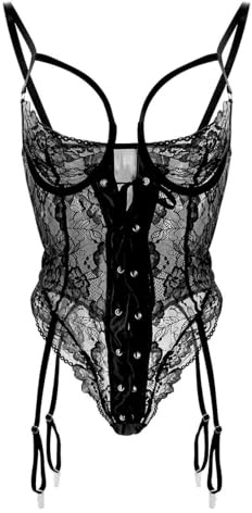 Sadodo Dessous Sexy Sets,Strapsen Dessous Set mit Spitzenstrümpfe,Erotiek Wäsche für Fauen,Babydoll Damen Bodysuit,Overall Lingerie mit Loch Reizwäsche Höschen Strumpf,Sexy Unterwäsche Schwarz