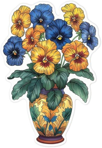 Azeeda 'Vase with Pansy Flowers' White Premium Vinyl Decal Sticker – Waterproof, Durable & Easy to Apply - for Car Bumpers, Windows, Bins & More - Large (210mm) (DW00121214)