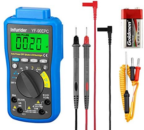 Digital Multimeter Tester, Ohm Amp Volt Meter with PC Link, 4000 Counts Auto-ranging Voltmeter Ammeter DMM for AC DC Volt, Amp, Ohm, Cap,Temp and Battery Test