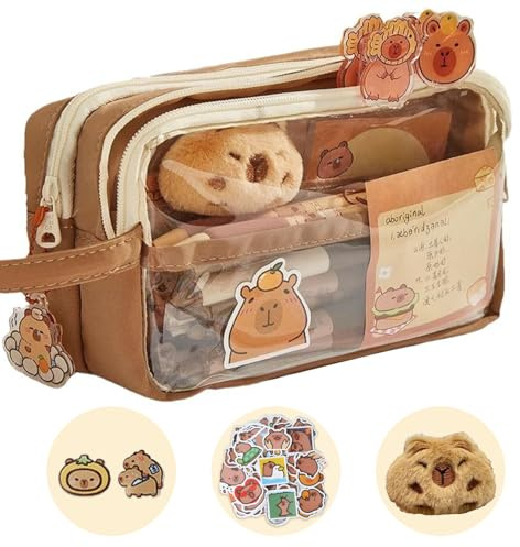 Federmäppchen Mäppchen, Großes Fassungsvermögen Mehrlagig Capybara-Federmäppchen, Schreibwarentasche Mit Reißverschluss Und Aufklebern für Kinder Studenten Mädchen Jungs Multifunktional Mäppchen