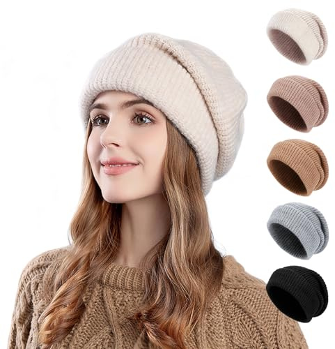 TAGVO Bonnet d'hiver Chaud Décontracté pour Femme, Bonnet Tricoté avec Protection Auriculaire, Coupe-Vent et Doux pour Usage Quotidien, Bonnet Élastique Confortable pour Activités en Plein Air