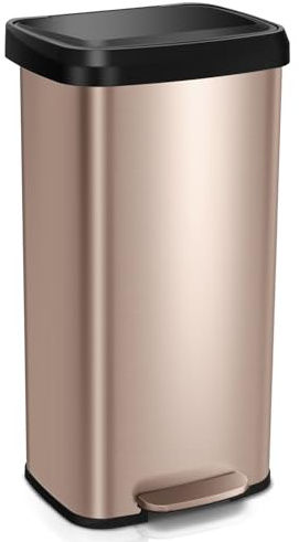 TANGZON 68L Recycling Pedal Bin, Stainless Steel Kitchen Bin (Rose Gold) | Soft Close Lid, Deodorant Box, Handle & Non-Slip Base, Hands-Free Fingerprint-Proof Waste Separation Trash Can
