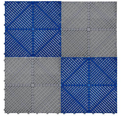Piastrelle Ventilate Modulari 60 Grigie e 60 Blu, 3,2m x 6m, Polipropilene Resistente, Antiscivolo, Set con Bordi, Perfette per Garage e Officine Multiuso