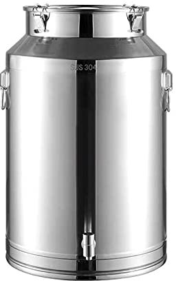 Générique Bidon à Lait de Ferme avec Robinet 15L/20L/28L/35L Seau à vin en Acier Inoxydable Robuste Pot à Lait Seau Bouteille Baril d'huile Bidon à thé avec Entonnoir et cuillère à vin/Argent / 20L