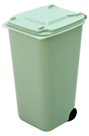 Qiebenav Small Desktop Trash Can, Mini Wheelie Paper Tin, Storage Bin, Desktop Organiser, Pen and Pencil Cup, Creative Green