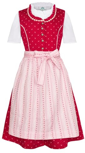 Dirndl 3 pezzi vestito camicetta grembiule per ragazze Oktoberfest Kirchweih matrimonio domenica gita rosa/rosso con gonne, rosso/rosa, 140
