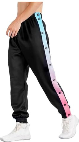 Caxndycing Jogginghose Herren Lang Patchwork Reha Hose mit Seitlichen Druckknöpfen Baumwolle Stretch Sweathose Seitlich Zu Öffnen Weites Bein Baggy Sweatpants Jacquard Cargohose