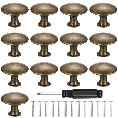 ZHENGYYUU 13 Piezas Pomos y Tiradores Armarios, Pomos Armario, Perillas de Gabinete Redondas, Tiradores Cajones Antiguos para Muebles Cocina Baño Armarios Vestidores Tocadores(30mm, Bronce)