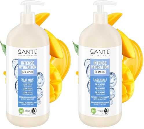 SANTE Naturkosmetik Intense Hydration Shampoo Aloe Vera + Mango-Extrakt, veganes Pflegeshampoo mit Pumpspender, stärkt und hydratisiert trockenes Haar, 950 ml (Packung mit 2)