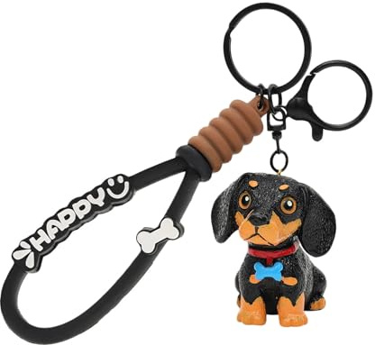 LunarCharm Dackel-Schlüsselanhänger, Schlüsselanhänger Hund, Dackel Anhänger, Harzmaterial Glücksbringer Dackel Keychain, Süße Welpe Hundetasche Anhänger, Schwarz