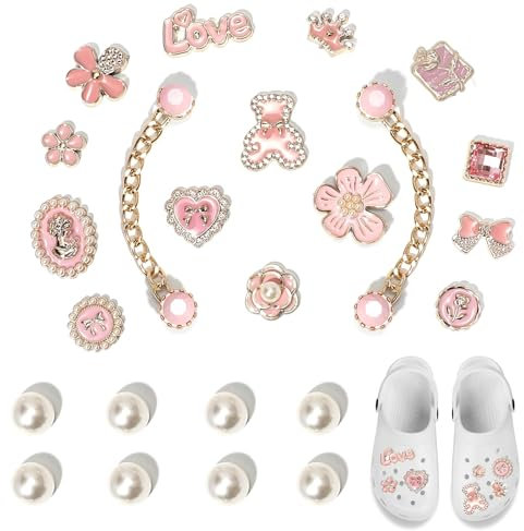Canollo 24 Stück Schuhanstecker, Schuh Charms, Blumen Schuhschmuck, Perle Schuhanhänger, Glitzer Charms DIY Abnehmbare Zubehör für Mädchen Frauen Kinder, Schuh Anstecker für Clog-Dekor Zubehör