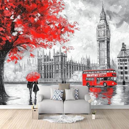 WHUOEUCO Papel Pintado Pared 3D Autobús Gris De Pareja En Londres 200x140 cm Papel Tapiz Fotomurale 3D Dormitorio Salón Tv Fondo Pared Decora Murales Moderno