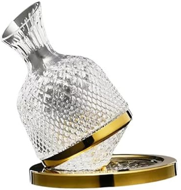 Decanter per vino spesso, Decanter for vino da 1,5 l in cristallo senza piombo con base girevole a 360° in confezione regalo oro e argento(Gold)