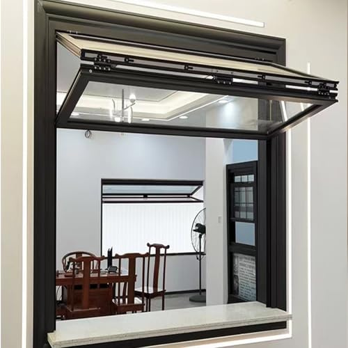 SEIFE Ventana de Guillotina de Aluminio con Vidrio Templado,Ventana de Metal para concesiones,Ventana Enrollable,Ventanas corredizas Plegables,Ventanas para Casas móviles(Black-H*W,24x25in/61x64cm)