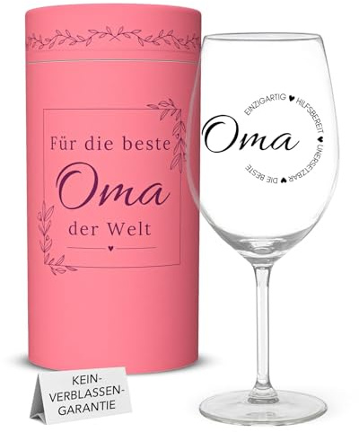 Geschenk Oma - Edles Weinglas mit Gravur | Geburtstagsgeschenk mit schöner Verpackung | 560ml Glas für Wein, Prosecco & mehr | Beste Oma Geschenke zum Geburtstag oder als liebevolle Überraschung