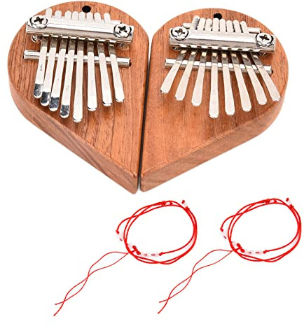 Piano de pulgar de 8 teclas, mini piano de dedo portátil Kalimba, Kalimba de madera en forma de corazón con 2 cordones, para amantes de la música, principiantes y niños, fácil de
