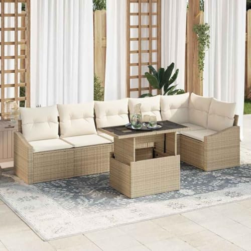 Frdhee Lot de 7 meubles de balcon et de jardin - Beige et crème - 100 x 55 x 73 cm - Groupe de bancs d'angle pour l'intérieur et l'extérieur