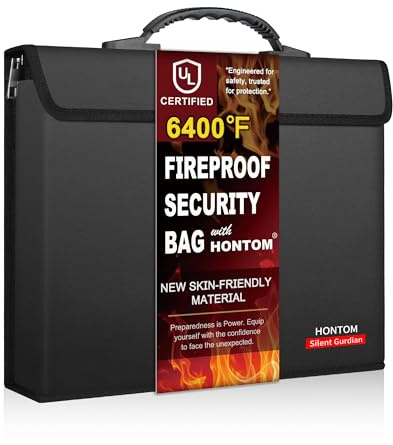 Hontom Feuerfeste Dokumententasche mit 2 Fächern, 6400℉ Feuerfeste Tasche | Geldtasche aus Verbessertem Material, Feuersichere Aufbewahrungstasche für Wichtige Dokumente auf Reisen und zu Hause