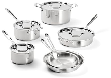 All-Clad D5® Stainless Steel Core 10 Piece Cookware Set- Made in USA- The Upgrade for Supremely Even Heat- Includes Frying Pans, Saucepan, Sautépan, Stockpot -Oven Safe & Induction Compatible