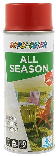 DUPLI-COLOR ALL SEASON RAL 3000 feuerrot glänzend 400 ml, hochwertiges Kunstharz-Farbspray, Schnelltrocknend, Wetterbeständig, Innen- und Außenanwendung