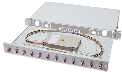 DIGITUS LWL Spleißbox 12 Kupplungen - LC - OM4 - 1HE 19-Zoll - Multi-Mode Duplex - Mit Spleiß-Kassette - Rack-Einbau