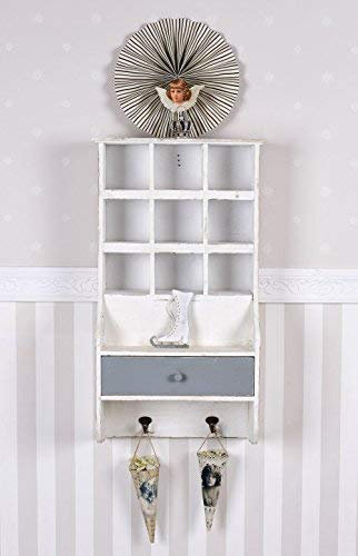 PALAZZO INT Wandregal „Villa Vintage“ – Shabby Chic Hängeregal aus altem Holz mit Schublade & Haken, Landhausstil, H 68 × B 35 × T 18 cm, Setzkasten Vintage Bad Küche