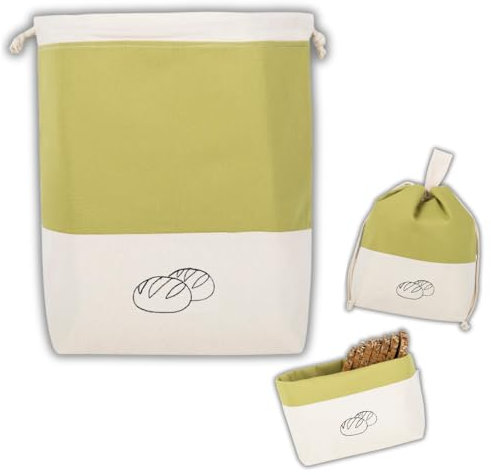 slowroom Sacco per pane per la conservazione e la freschezza 3 in 1 - Cesto per pane in tessuto - Sacco per pane in cotone - Scatola per pane 32 x 35 cm, Oliva