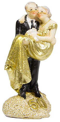 Folat 65131 - Hochzeitstorte Topper Figur Jubiläum 50 Gold - ca. 11 cm hoch