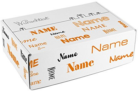 Herz & Heim® Geschenkkarton mit Namen in verschiedenen Schriftarten und Wunschtext zum Geburtstag/Geburt/Vatertag etc. Orange