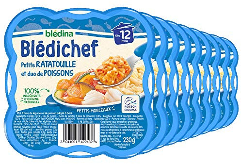 Blédina - Blédichef - Repas Bébé 12 Mois - 9 Plats Ratatouille Duo de Poissons - Petits Morceaux - 100% Ingrédients d'Origine Naturelle - Dès 12 Mois - 9 Assiettes de 230g
