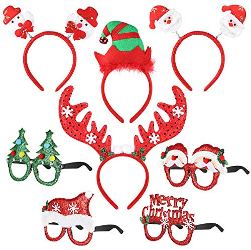 Toyvian Weihnachts Haarreif Brillen Set, Sonnenbrillen Weihnachten Neuheit Dekoration Rentier Haarbänder Lustiger Weihnachtsfeiern FüR Xmas Party Foto Requisiten Kinder Und Erwachsene
