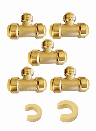 (Pack of 5) EFIELD 3/4x 3/4 x1/2 Tee Push-Fit Fitting to Connect Pex, Copper, CPVC With 2 Sizes Disconnect Clips,(PF127-5PCS)