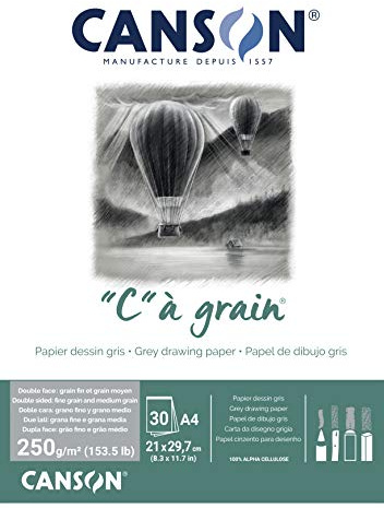 CANSONC à grain Block, DIN A4, 30 Blatt, 250 g/m², Grau-meliert, leicht gekörnt