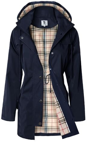SaphiRose Women's Long Hooded Rain Jacket Outdoor Raincoat Navy Blue M