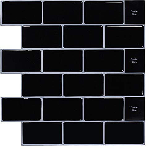 HyFanStr 3D Fliesenaufkleber Küche, Selbstklebende Fliesensticker Bad Fliesendekor, Schwarz Wasserdicht Wandaufkleber 30.5x30.5cm 10 Blatt