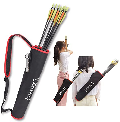Elong Archery Quiver Back Arrow Quiver Holder Adjustable Compound Recurve Bow Hunting Target Exercise for Teenagers and Adults RED