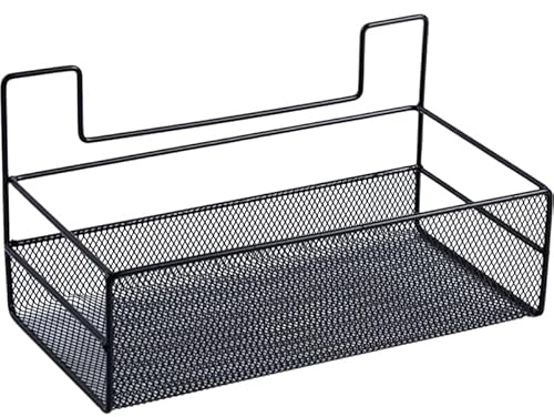 DOITOOL Wall Mounted Wire Basket 14.17X5.91X5.91In No Drilling Hanging Storage Rack for Bathroom Kitchen Organizer Black Mesh Shelf