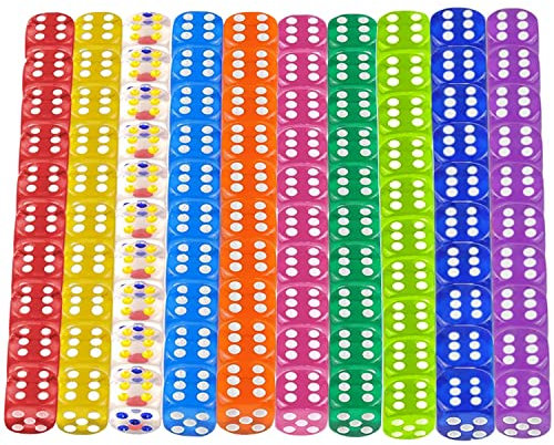 100 Stück Würfel Set 12mm Würfel Bunt Würfelspiel Tischspiele Durchscheinende Acryl Würfel Bunt Spielwürfel für Spiel und Party