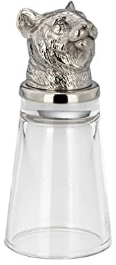 H.Bauer jun. Edelstahl Zylinder Schnapsglas 4 cl ohne Henkel - ausgefallenes Shotglas mit Jagdmotiv Tiger Ø 4.5 cm - individueller Stamper mit Fuß - Highlight zu jeder Party, Feier oder an der Bar