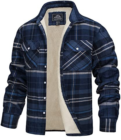 TACVASEN Herren Fleecejacke Fleecefutter Langarm Gefüttert Warm Hemden Winter Jacke Hemdjacke mit Taschen, Blau, M