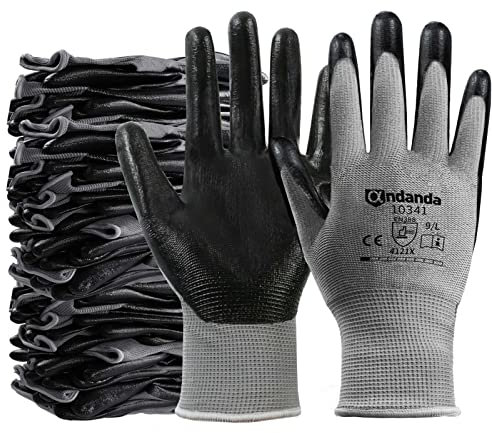 ANDANDA 60 Pairs Work Gloves, Nitrile Coated Safety Work Gloves, Gardening Gloves Suitable for General Duty Work like Logistics/Assembly/Utilities & Public Works, Black/Small