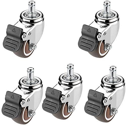 OITTo 5er-Pack Möbelrollen, 2/2,5/3-Zoll-Gummirollen, 11 mm x 22 mm Befestigungsholzschaft, 360 Grad drehbare Lenkrolle mit Bremsen, Bürostuhlrolle, leise (Bremse 75 mm)