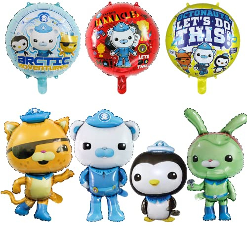 Philoctes 7 Stück Luftballon Kinder Geburtstag Kit, 4 Große Größe Folienballons(Gelb, Blau, Grün, Schwarz), 3 Runde Mehrfarbig Folienballons, für Kinder Geburtstag Party Dekoration