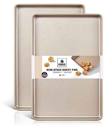 HONGBAKE 2 Pack Half Sheet Baking Pans,Non Stick Baking Sheet for Oven, 57% Thicker Carbon Steel Cookie Sheets for baking, 17.5 x 12 Cookie Trays