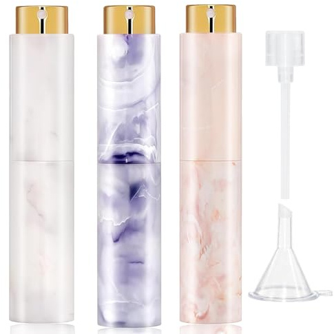 Vitog Refillable Travel Perfume Atomizer - Mini Spray Bottles with Marble Texture, Portable Cologne Dispenser for Women Men, Leak-Proof Empty Fragrance Decant Container for Travel and Daily Use 3PCS