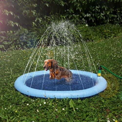 Splash Pool Ø100cm inkl. Schlauch - Sprinkler Wasser-Spielmatte mit Anti-Rutsch Beschichtung - Sprinklerpool für Hunde - Hundepool